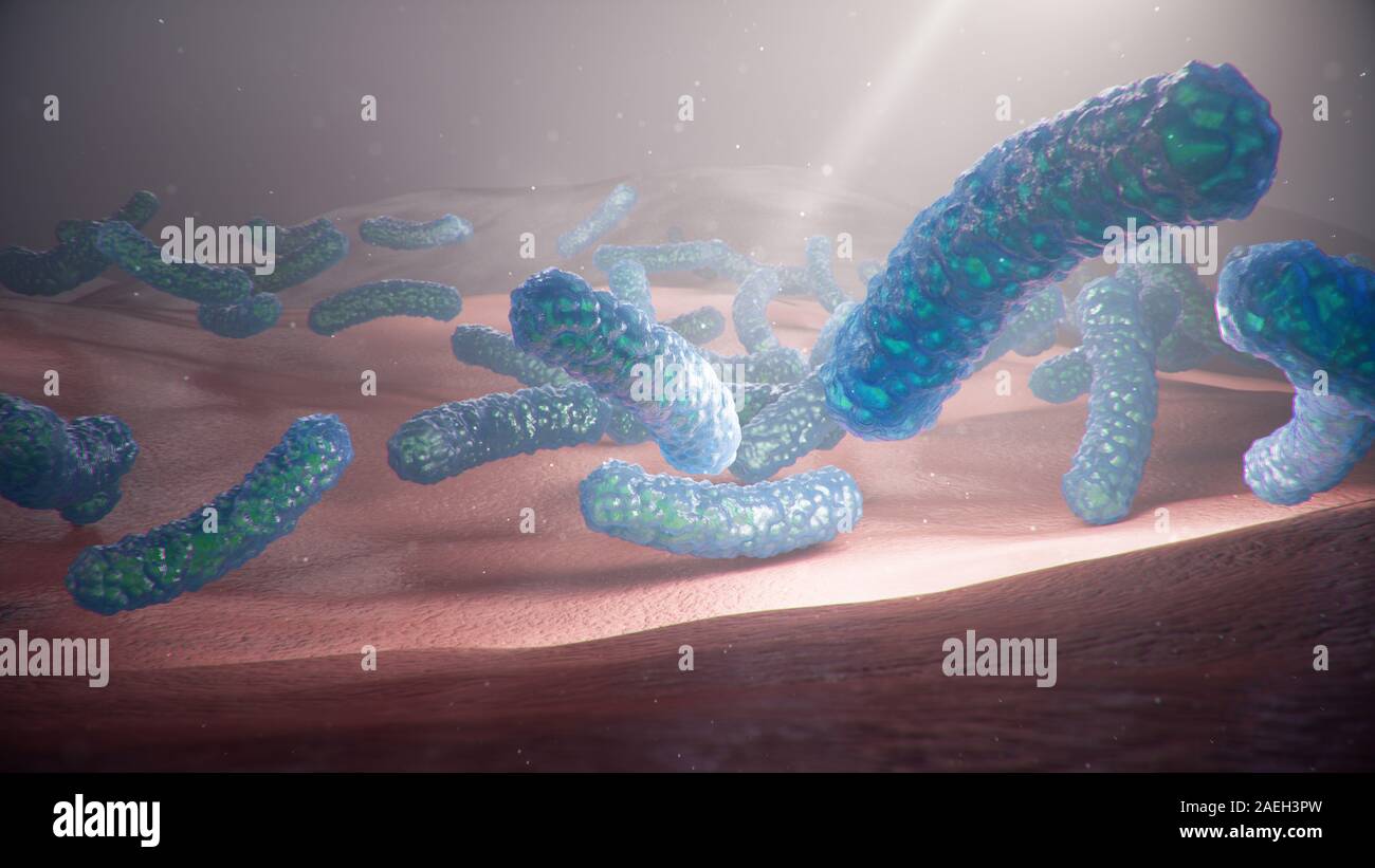 3d illustration viruses causing infectious diseases, decreased immunity. Concept of viral disease. Virus abstract background. Cell infect organism Stock Photo