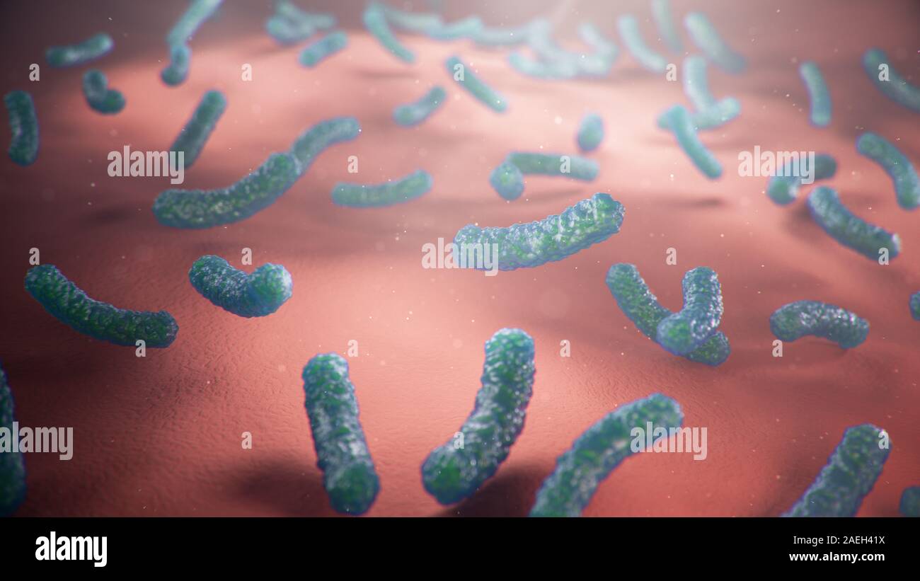 3d illustration viruses causing infectious diseases, decreased immunity. Concept of viral disease. Virus abstract background. Cell infect organism Stock Photo