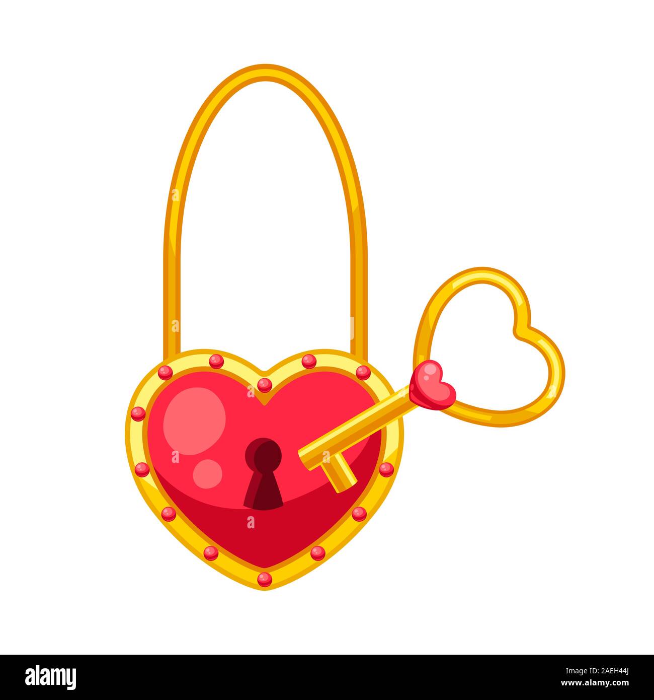 Valentines Day heart shaped lock with key. Stock Vector