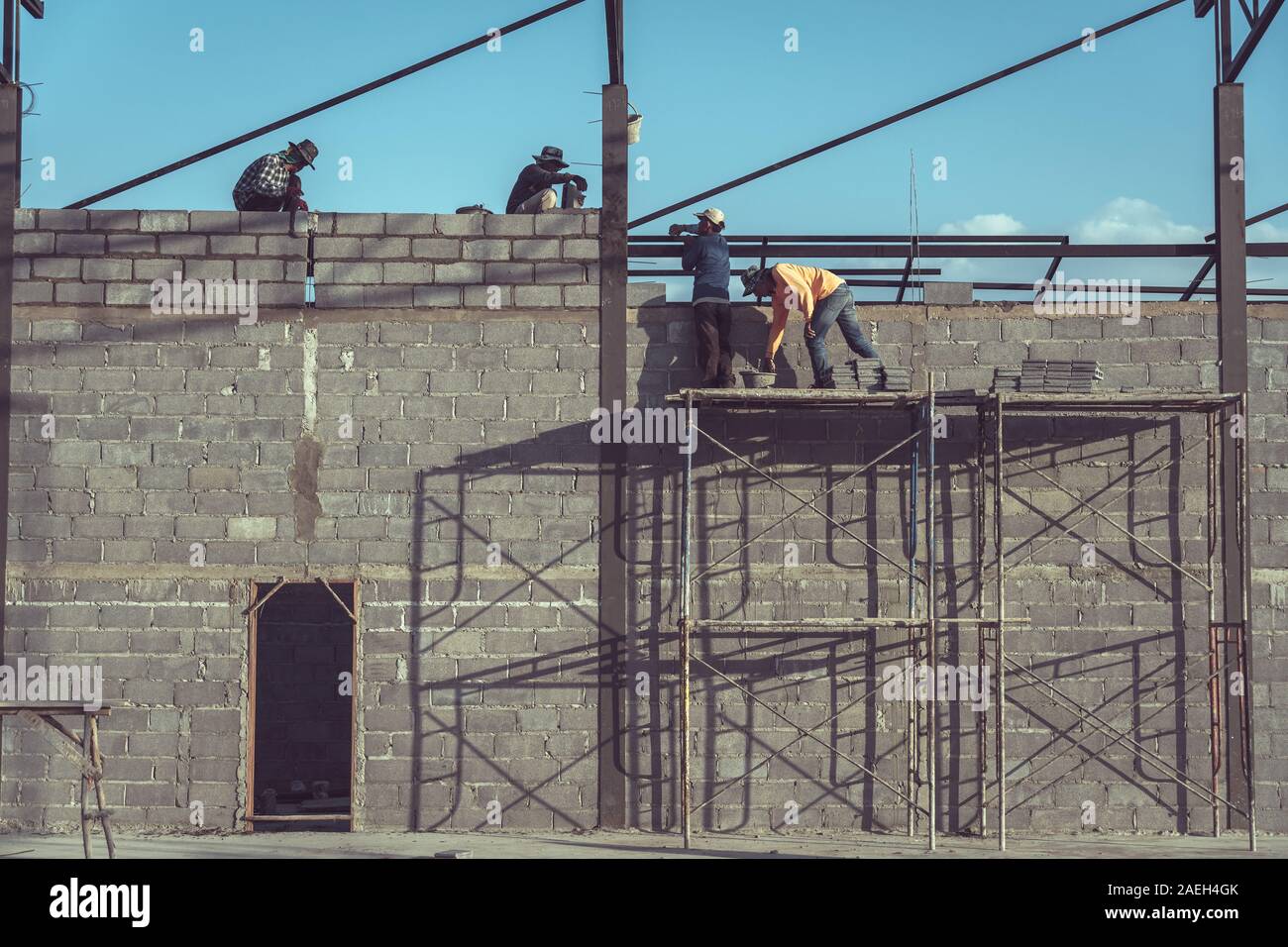 Construction worker is working in the construction site Stock Photo