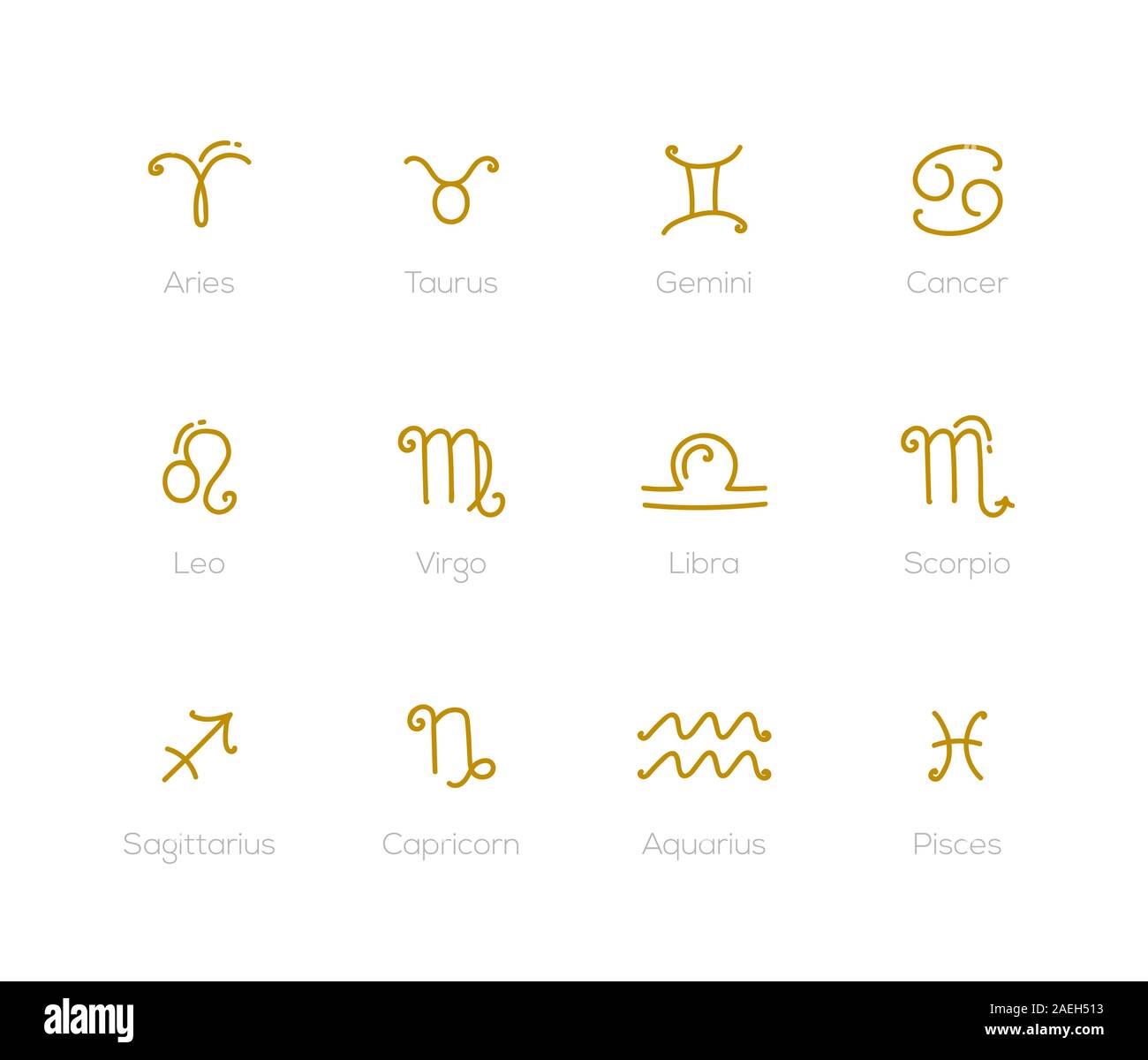Zodiac signs - set of twelve astrological symbols Stock Vector