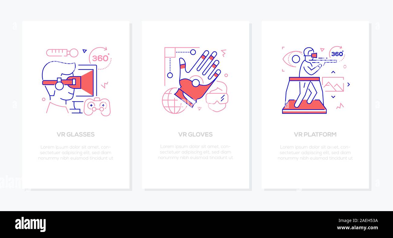 Virtual Reality concept - line design style banners set Stock Vector