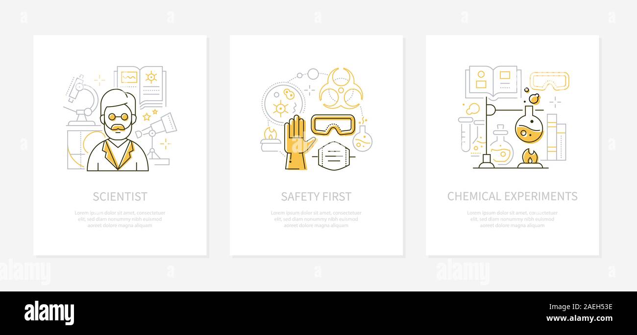 Chemistry concept - line design style banners set Stock Vector