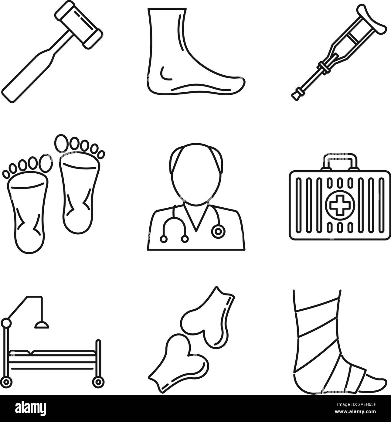 Podiatrist care icons set. Outline set of podiatrist care vector icons for web design isolated on white background Stock Vector