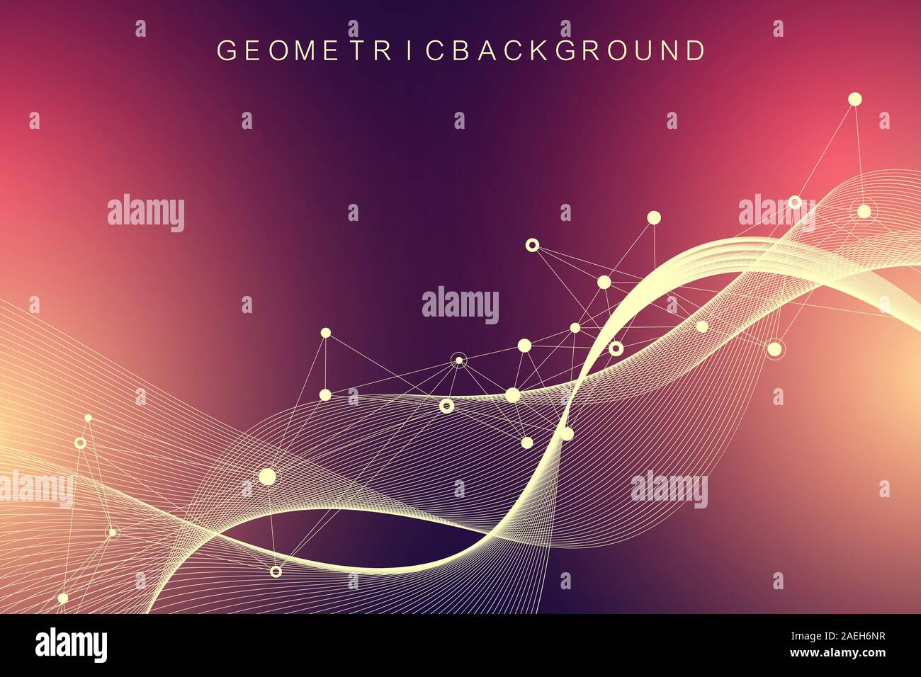 Abstract dynamic motion lines and dots background with colorful particles. Digital streaming background, wave flow. Plexus stream background. Big Data Stock Vector