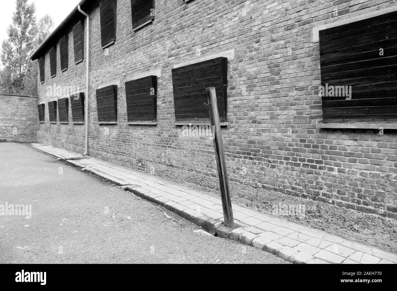 The Death Wall was where thousands of Polish prisoners were executed. Block 11 was a punishment, torture and execution prison inside Auschwitz I Conce Stock Photo