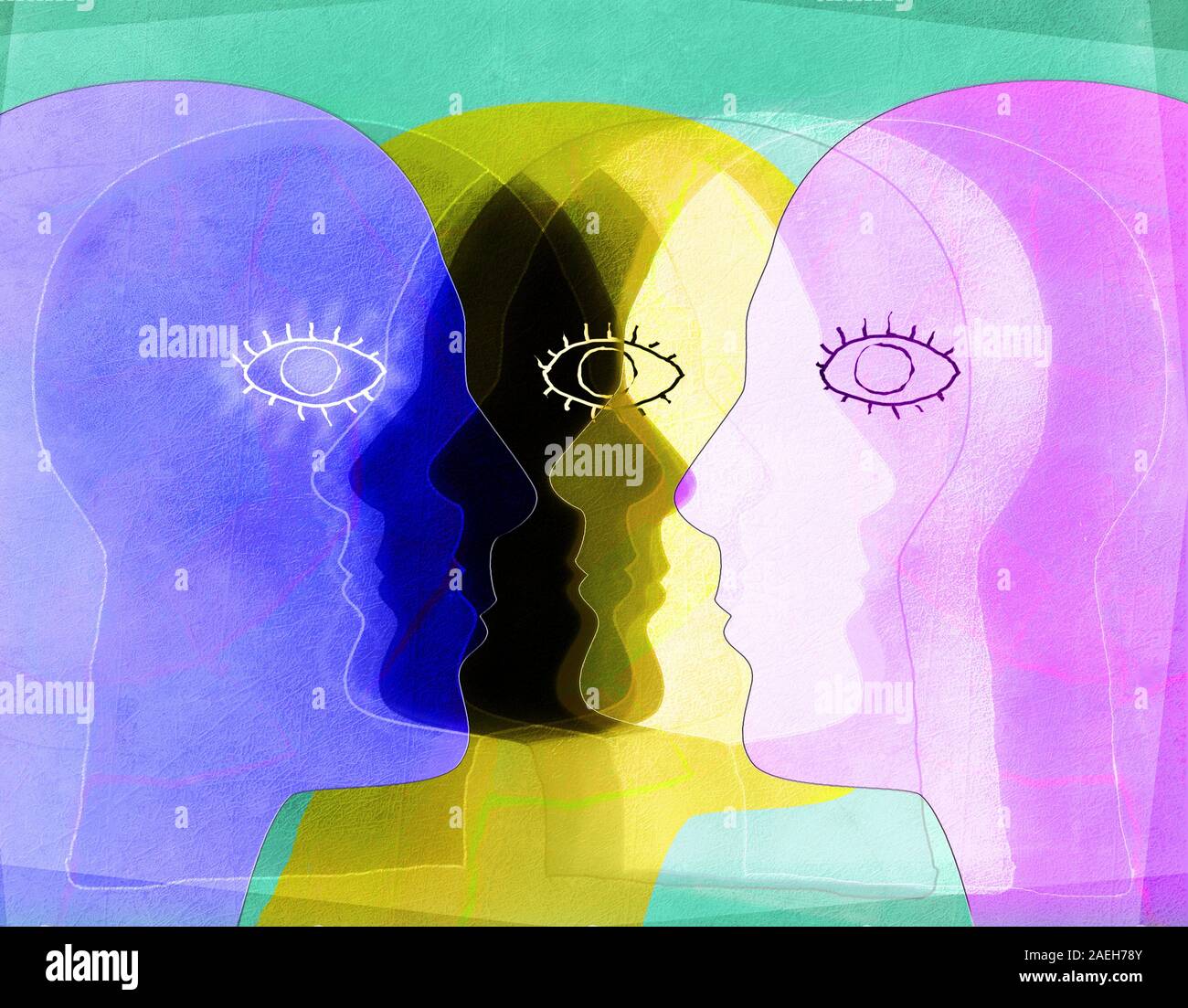 colored faces silhouette digital illustration Stock Photo