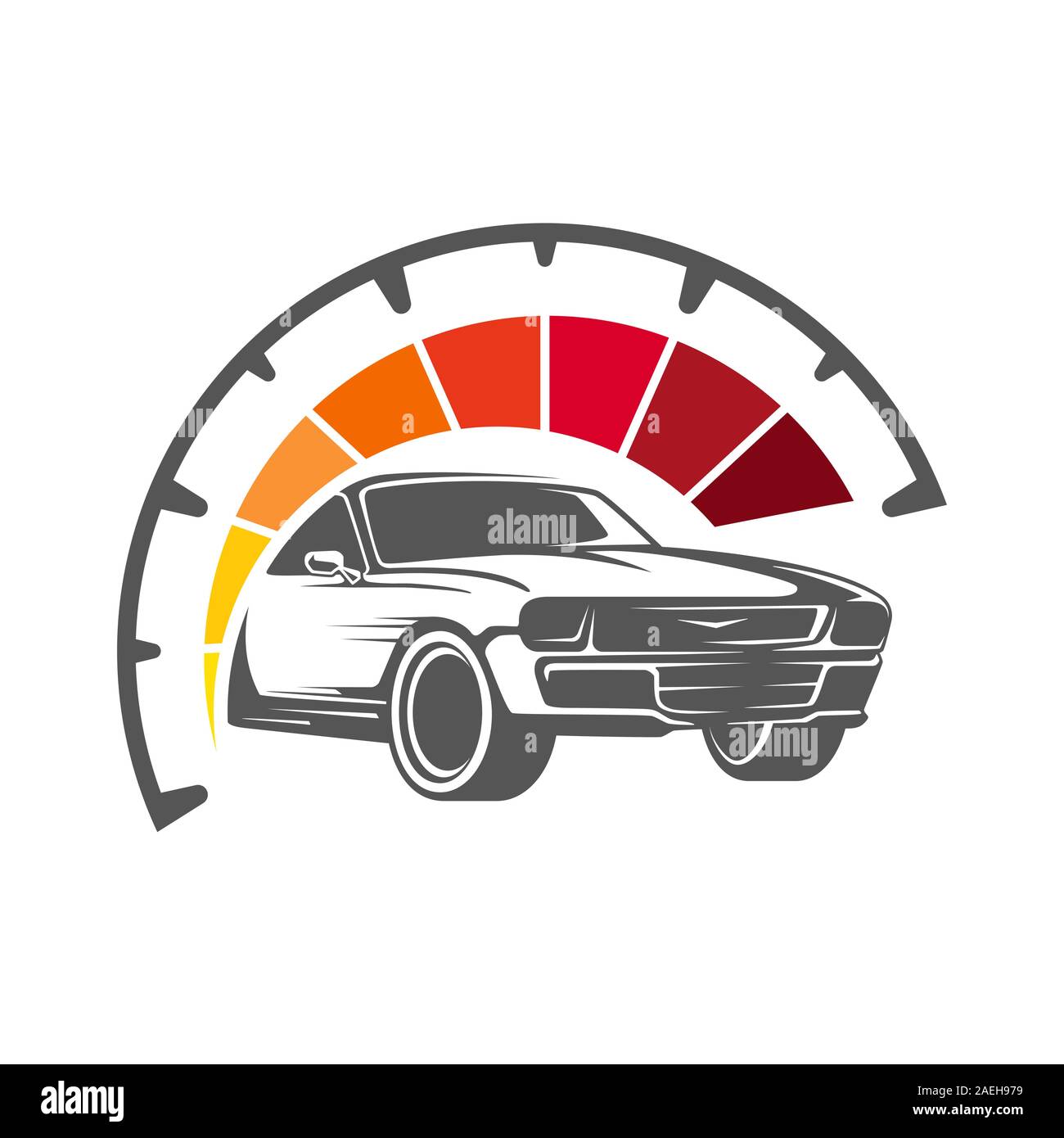 Speeding car with speedometer showing high speed. Vector illustration. EPS 10 Stock Vector