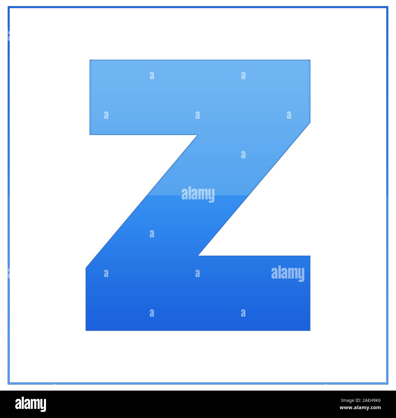 The letter z,  made light blue and dark blue, half-and-half. Same colors turn upside down and used in frame. On white background Stock Photo