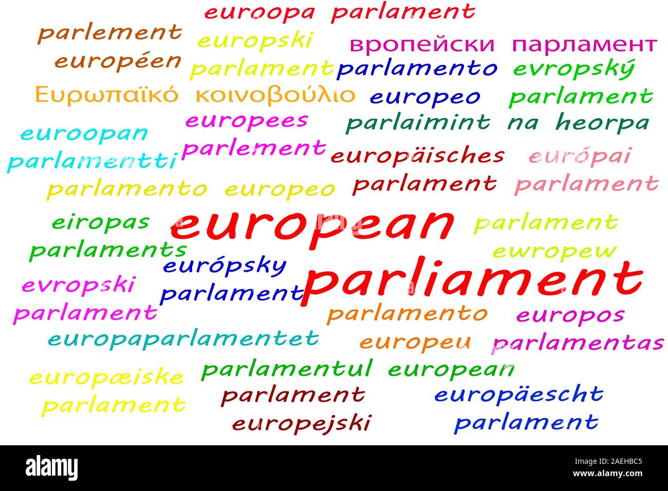 Ways to say European Parliament in all 24 official languages of the European Union Stock Photo