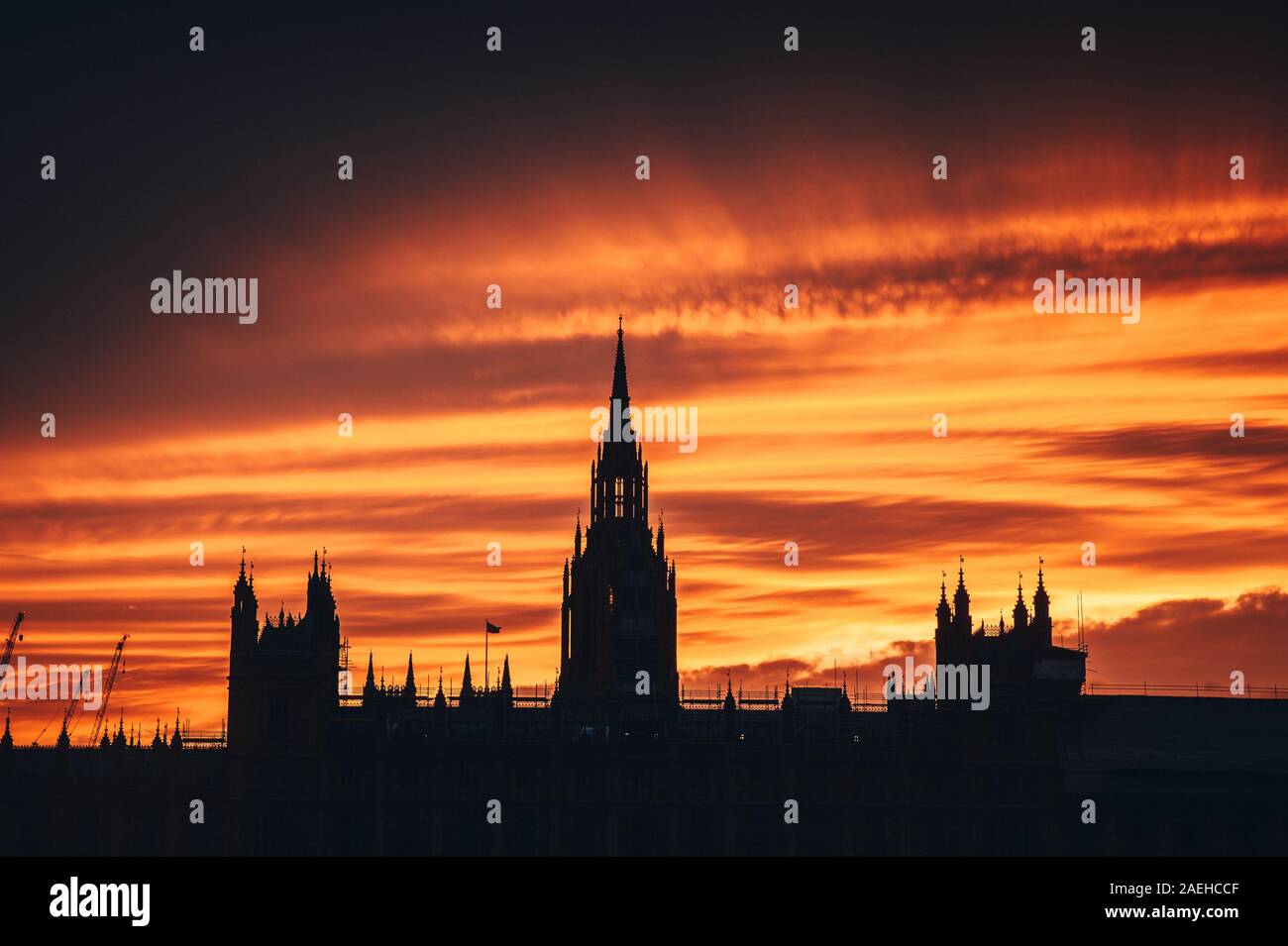 Silhouette of House of parliament in London, Beautiful summer sky in background. Stock Photo