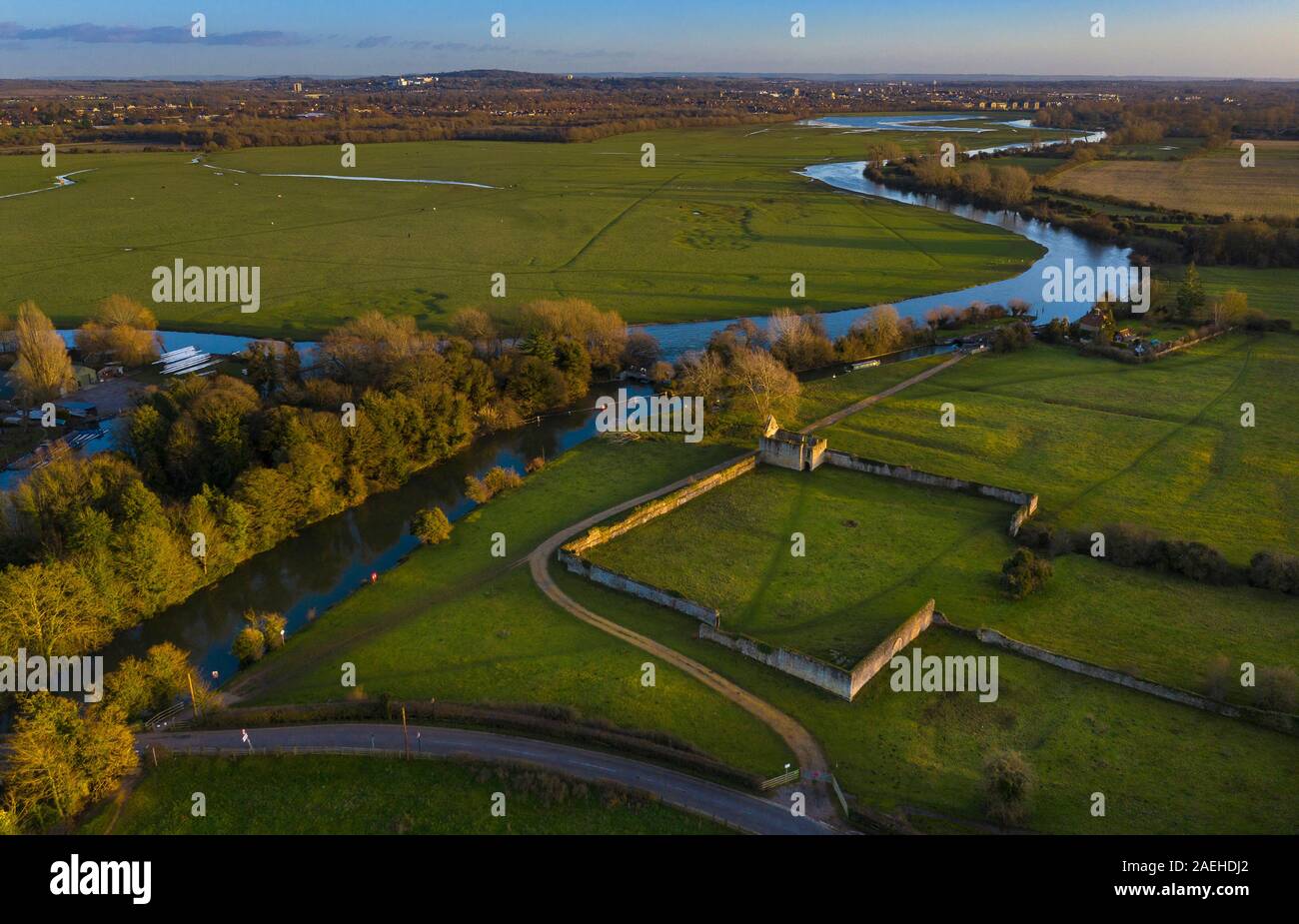 Godstow Abbey and Nunnery with River Thames and port meadow, Oxford,England location used in Philip Pullmans Dark materials books Stock Photo