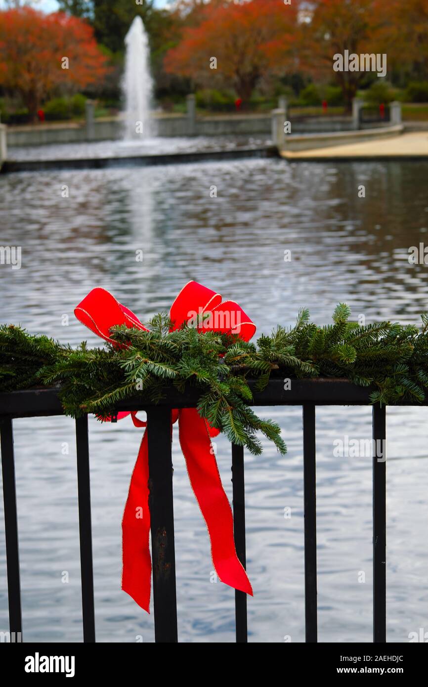 Christmas Lights at Public Square with Paths and Varicolored Decorative Lights and Christmas