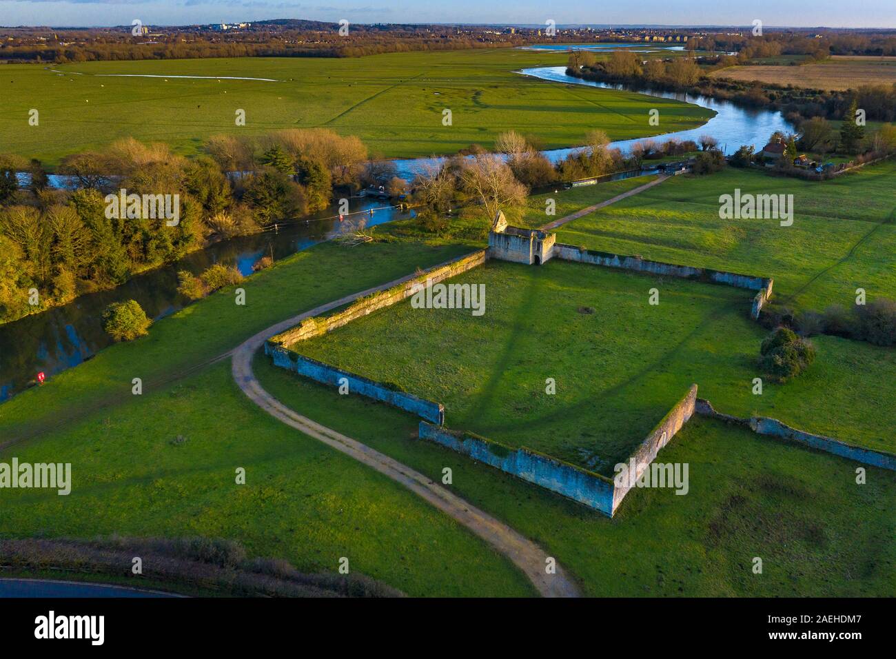 Godstow Abbey and Nunnery with River Thames and port meadow, Oxford,England location used in Philip Pullmans Dark materials books Stock Photo