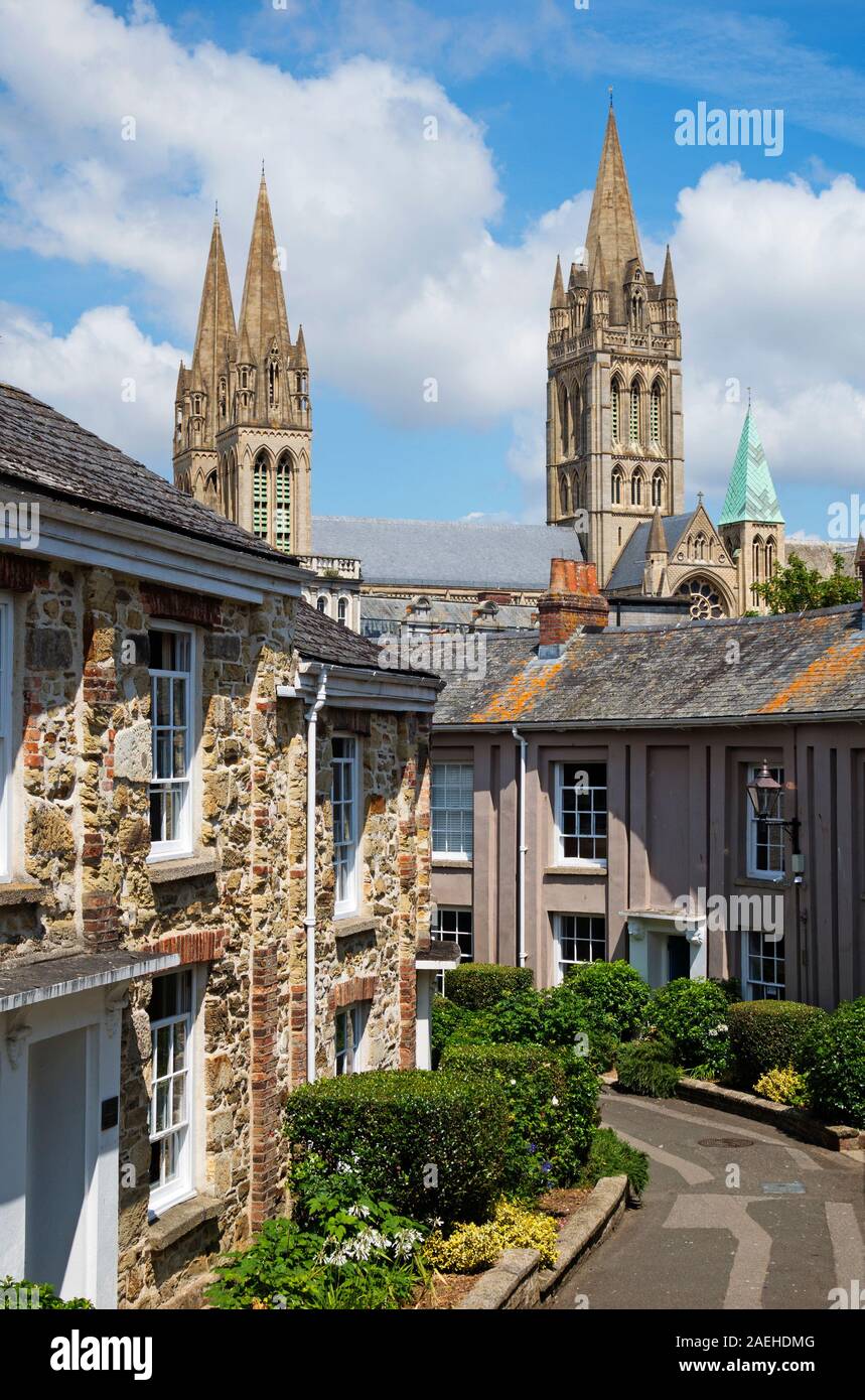 the cathedral and homes in the cornish city of truro, cornwall, england, britain, uk. Stock Photo