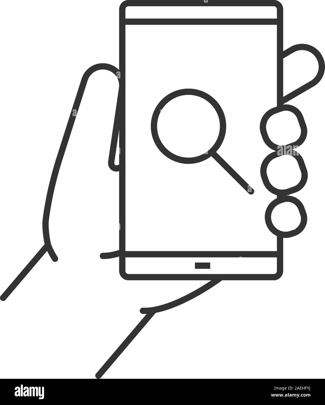 Hand holding smartphone linear icon. Thin line illustration. Smartphone ...