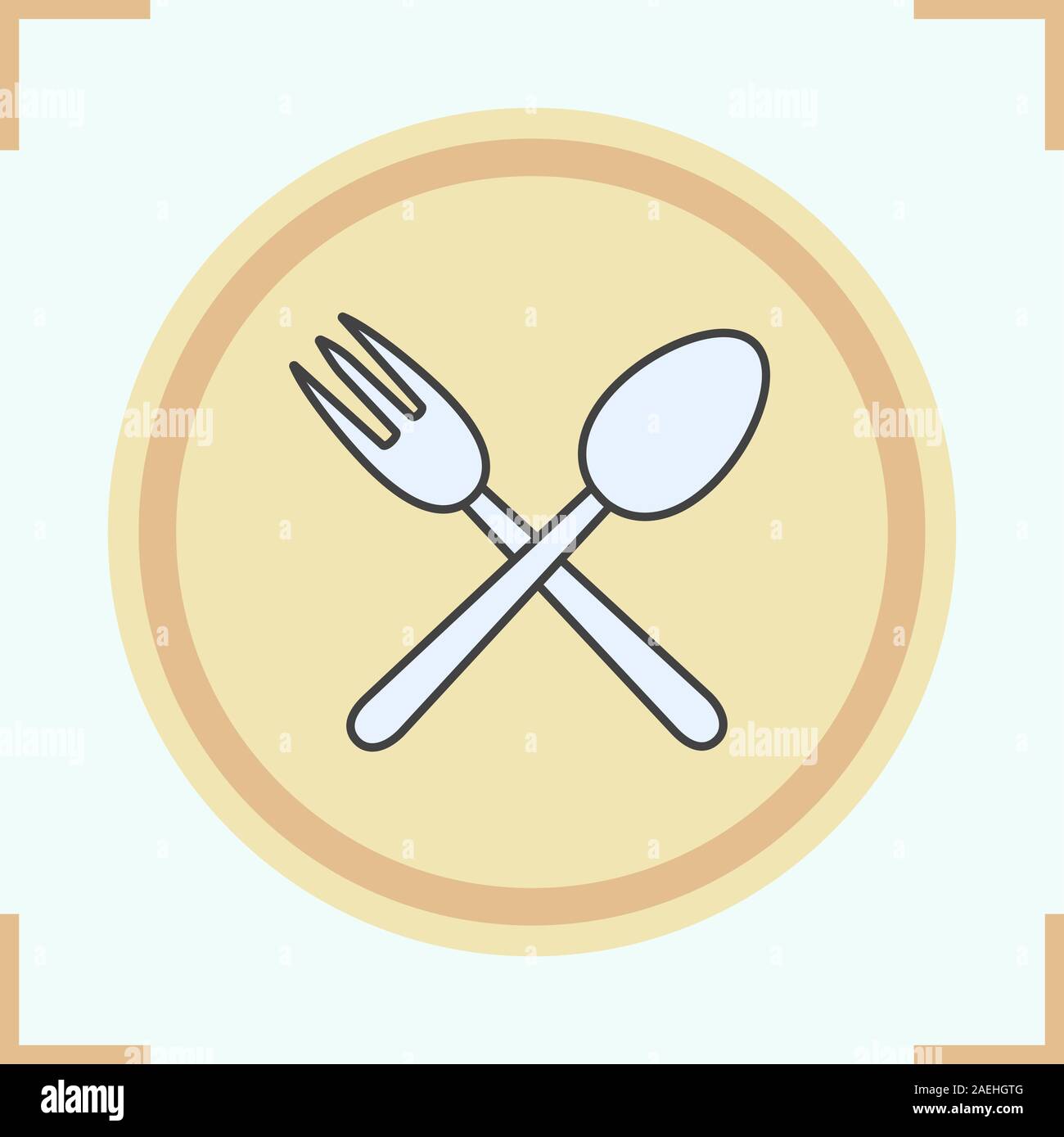 Eatery color icon. Crossed fork and spoon. Isolated vector illustration ...