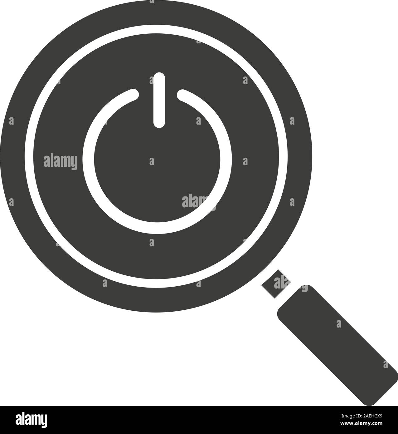Magnifying glass with turn off button glyph icon. Silhouette symbol