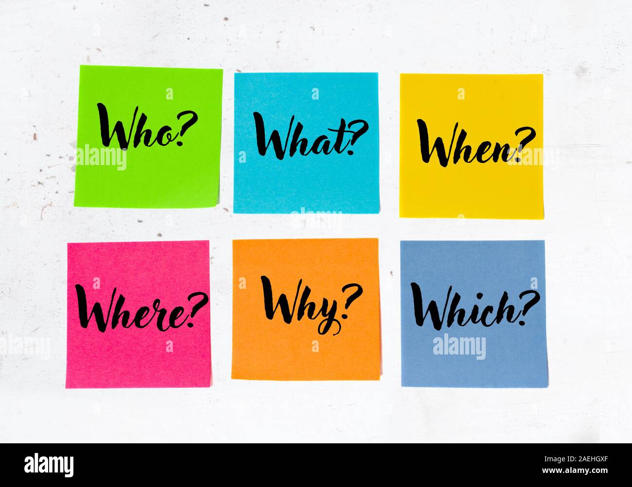 The 6 Ws who, what, when, where, why, which questions Stock Photo - Alamy