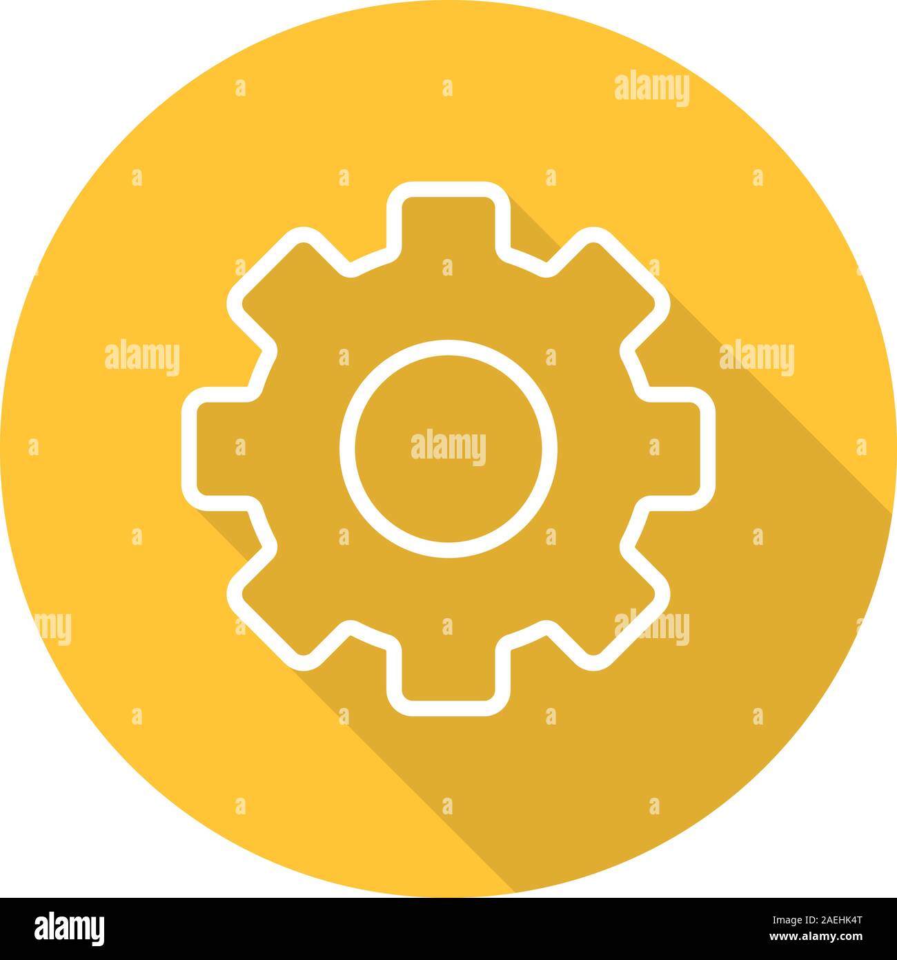 Cogwheel flat linear long shadow icon. Gear. Vector line symbol Stock Vector