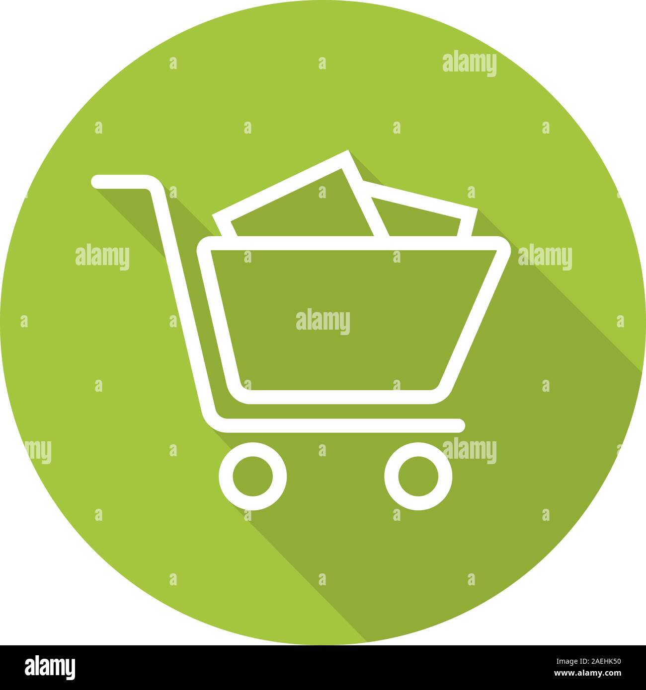 Shopping cart with boxes. Flat linear long shadow icon. Vector line ...