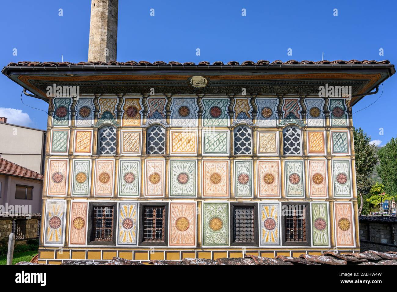 The Šarena Mosque or decorated/painted mosque originaly built in 1438 and re-built in 1833, in the centre of Tetovo in North Macedonia. Stock Photo