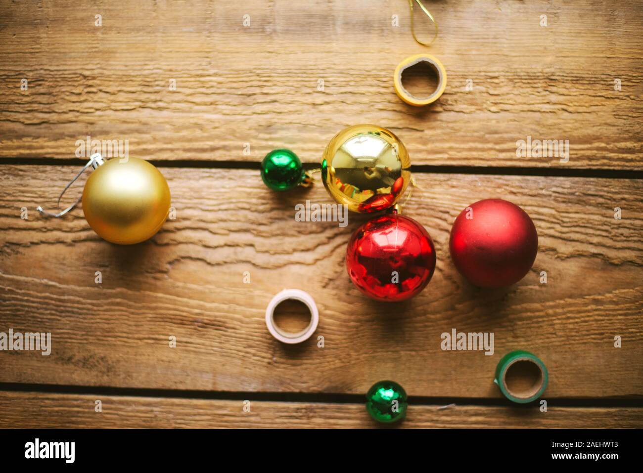 christmas balls on wooden background Stock Photo