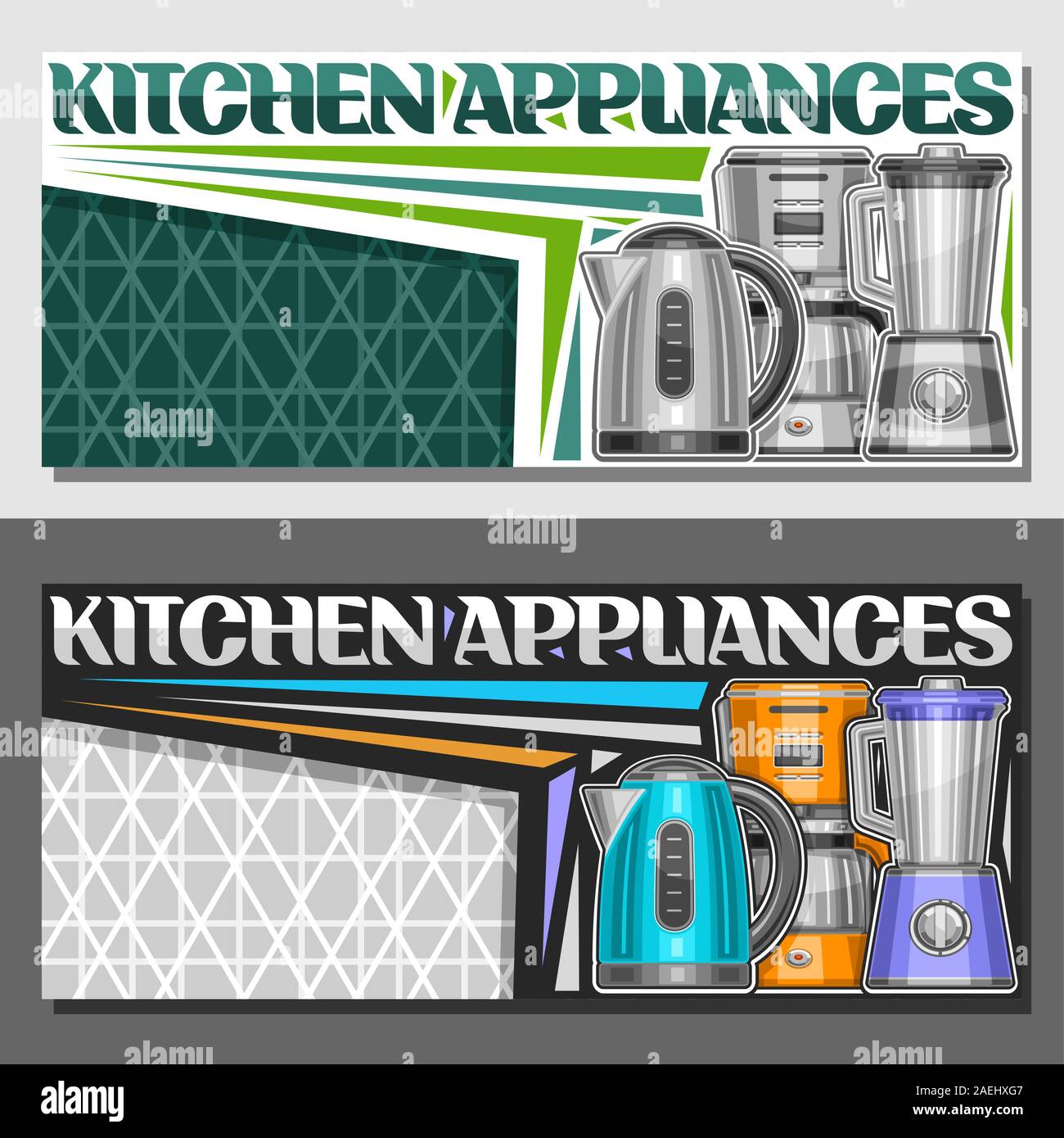 Vector leaflets for Kitchen Appliances with copy space, illustration of set variety electrical goods, original typeface for word kitchen appliances an Stock Vector