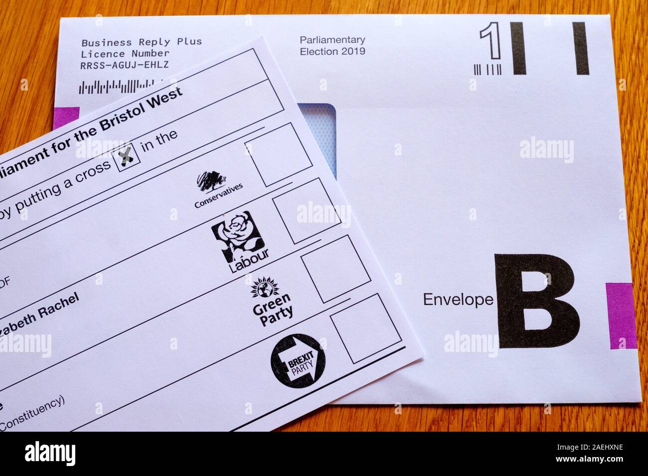 A voting slip in the 2019 general election Stock Photo