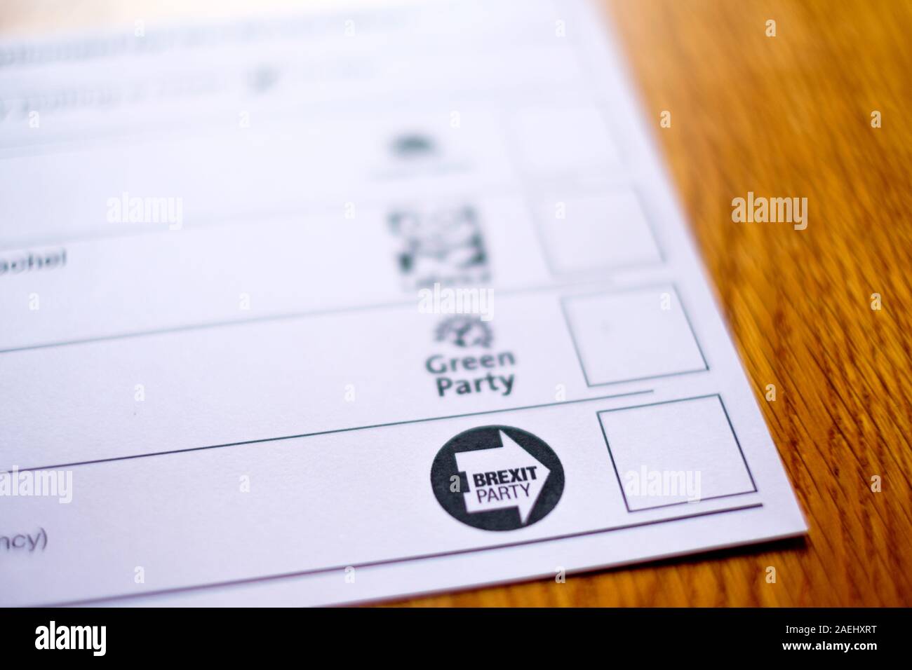 A voting slip in the 2019 general election, showing the Brexit Party Stock Photo