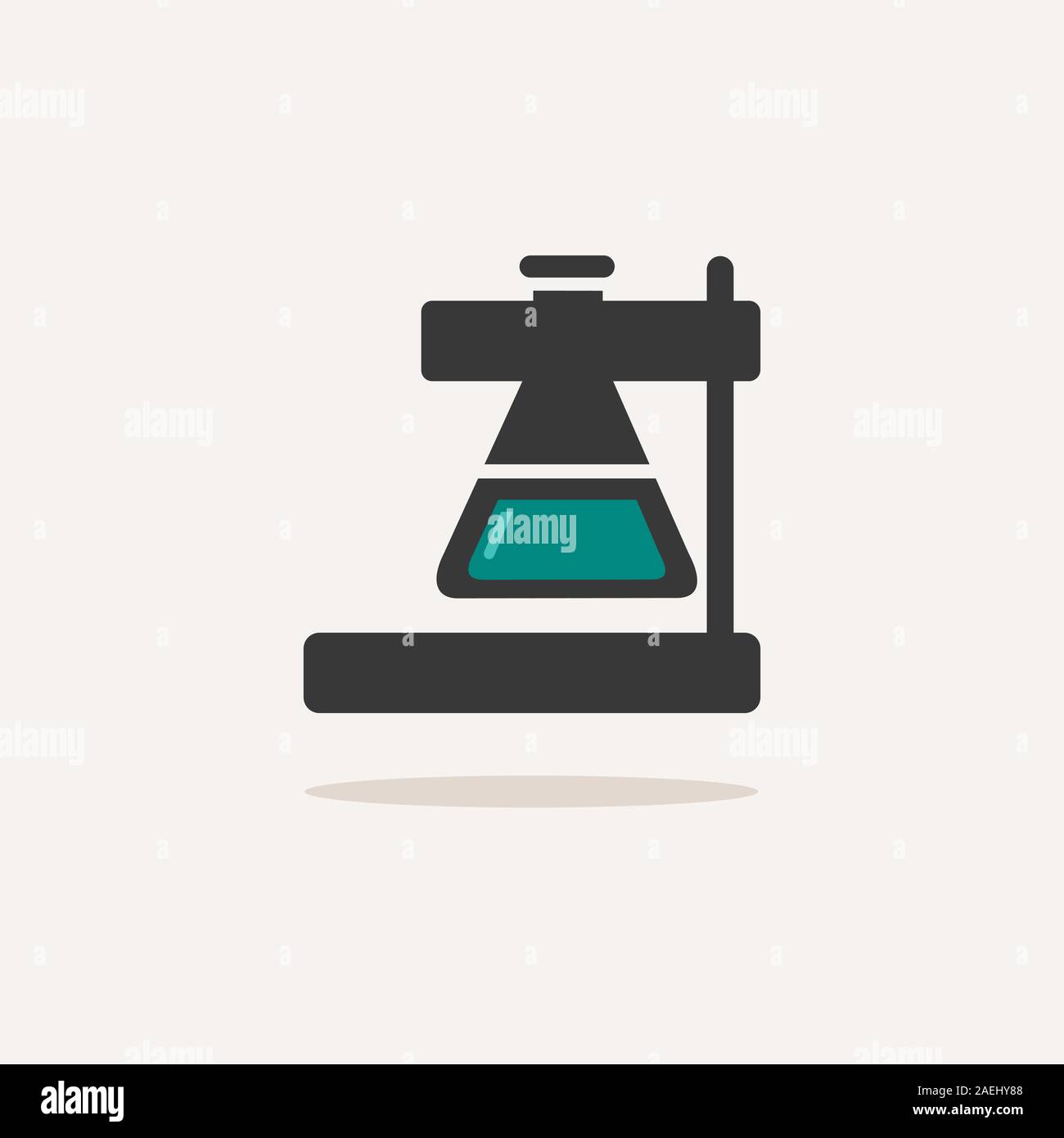 Laboratory conical flask. Icon with shadow on a beige background. Pharmacy flat vector illustration Stock Vector