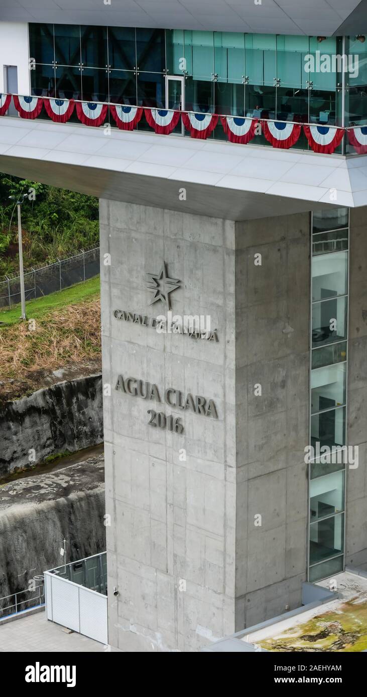 Agua Clara control tower (torre de control). New locks of Panama. Stock Photo