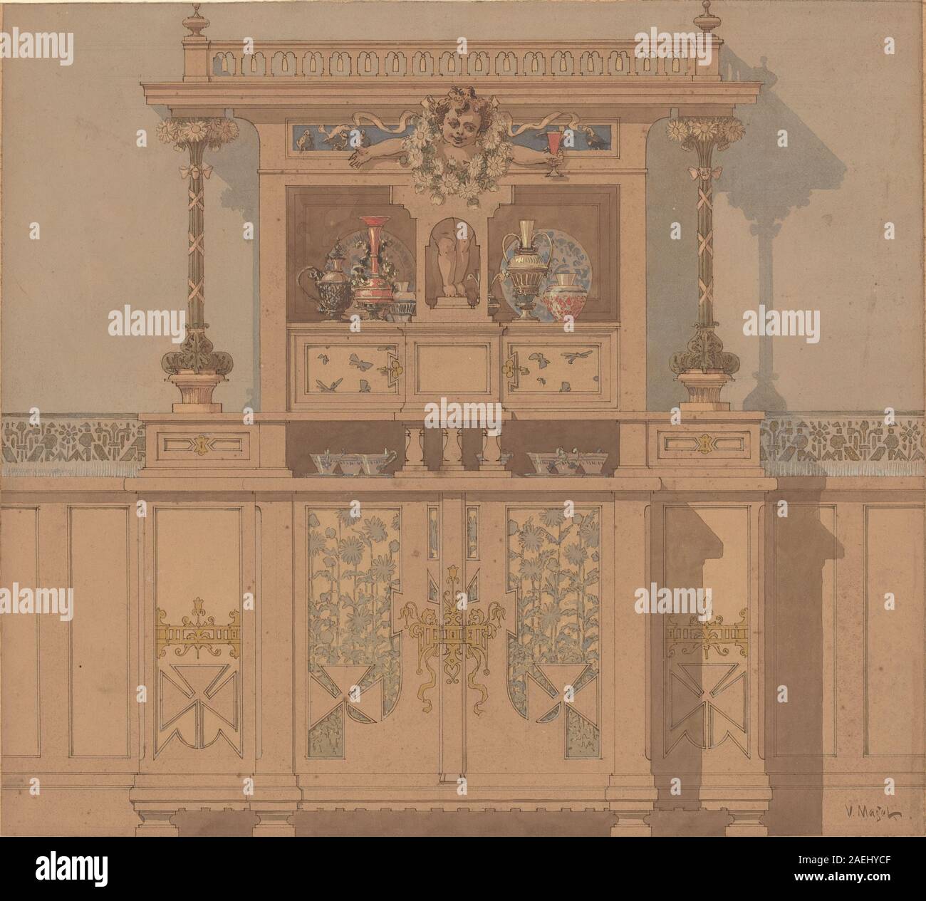 Karel Vitezslav Masek, Design for Breakfront, 1900 Design for Breakfront; 1900date Stock Photo