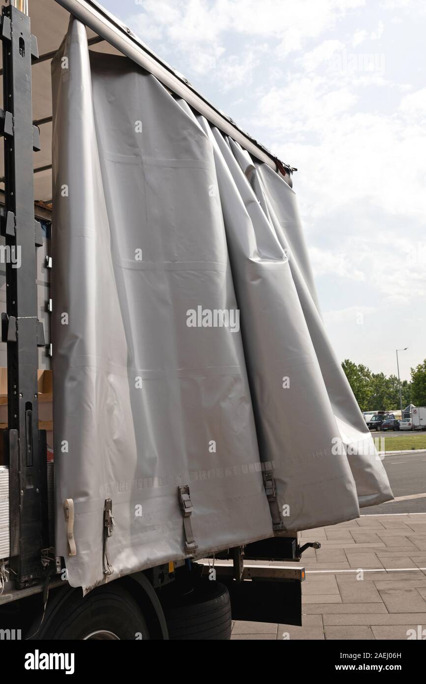 Canvas Tarp Curtains at Cargo Truck Trailer Stock Photo Alamy