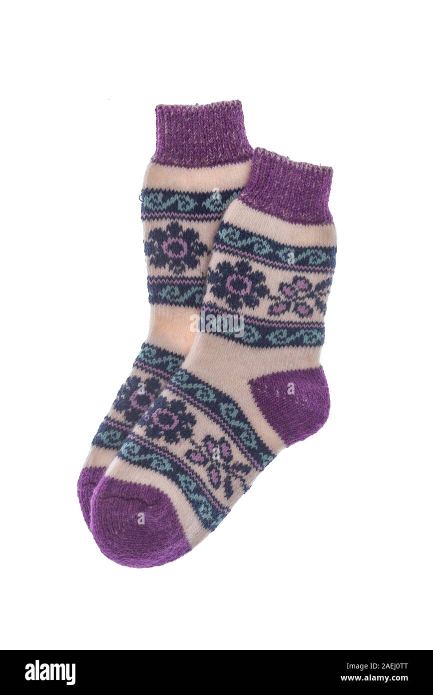 Winter wool socks on a white background. Stock Photo