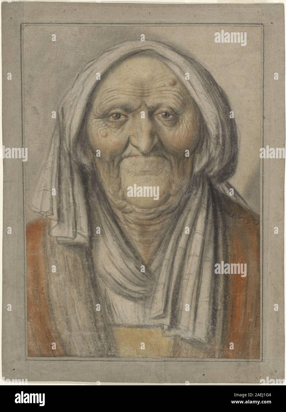 Lagneau, Bust of an Old Woman Wearing a Head Scarf, c 1625 Bust of an Old Woman Wearing a Head Scarf; circa 1625 date Stock Photo