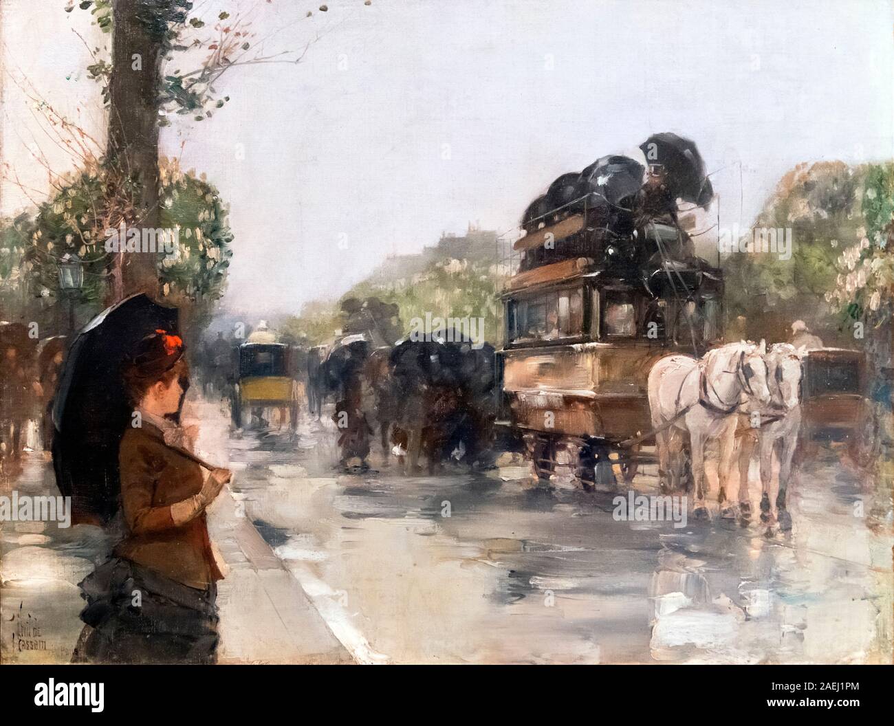 'April Showers, Champs Elysees, Paris' by Childe Hassam (1859-1935), oil on canvas, 1888 Stock Photo