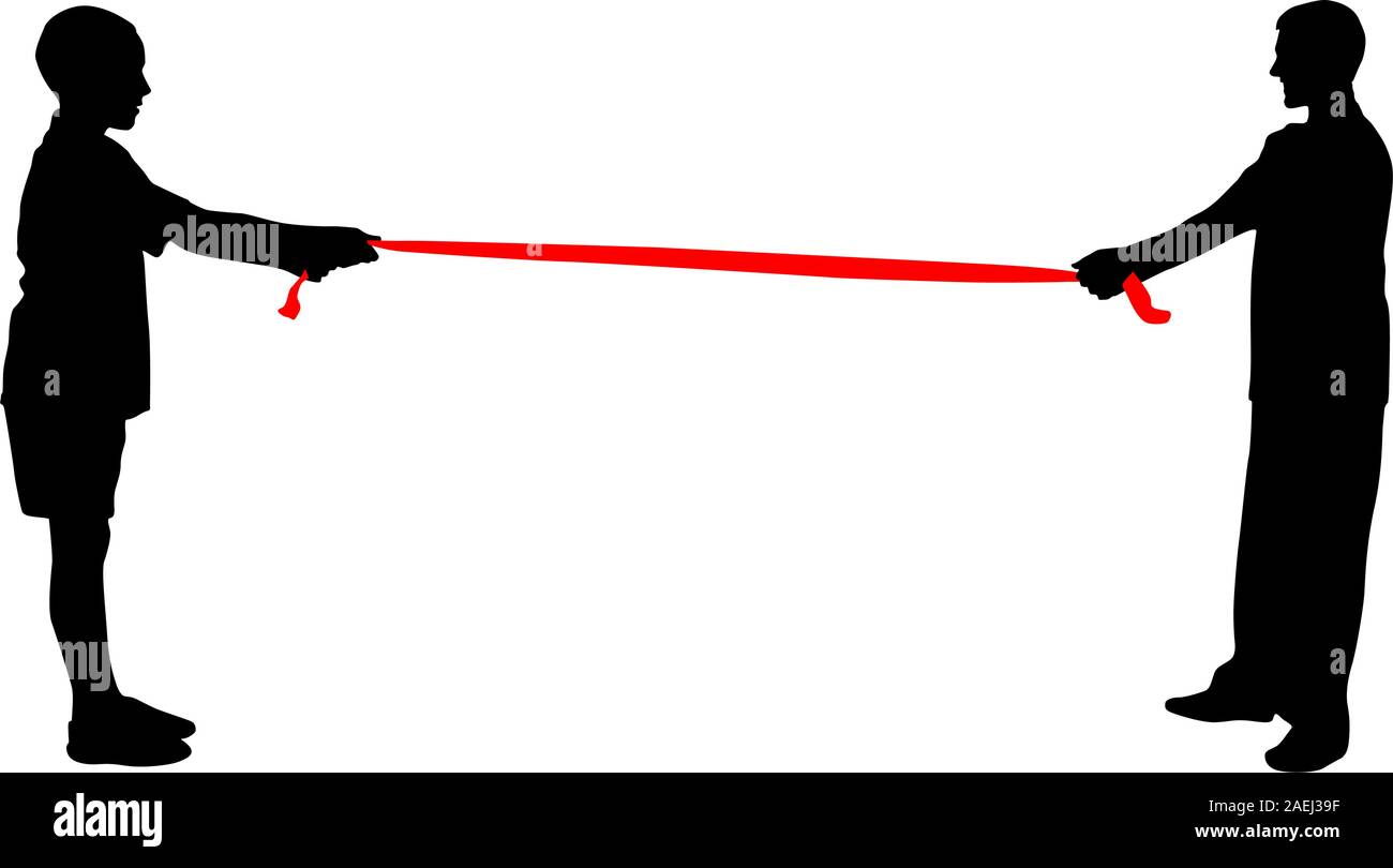 Black silhouettes of people pulling rope. Vector illustration Stock