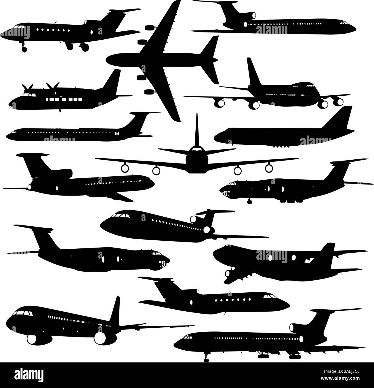 Collection of different aircraft silhouettes. vector illustration Stock ...