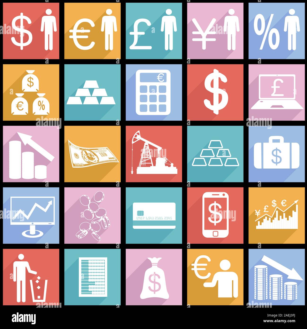 Collection flat icons with long shadow. Finance symbols. Vector ...