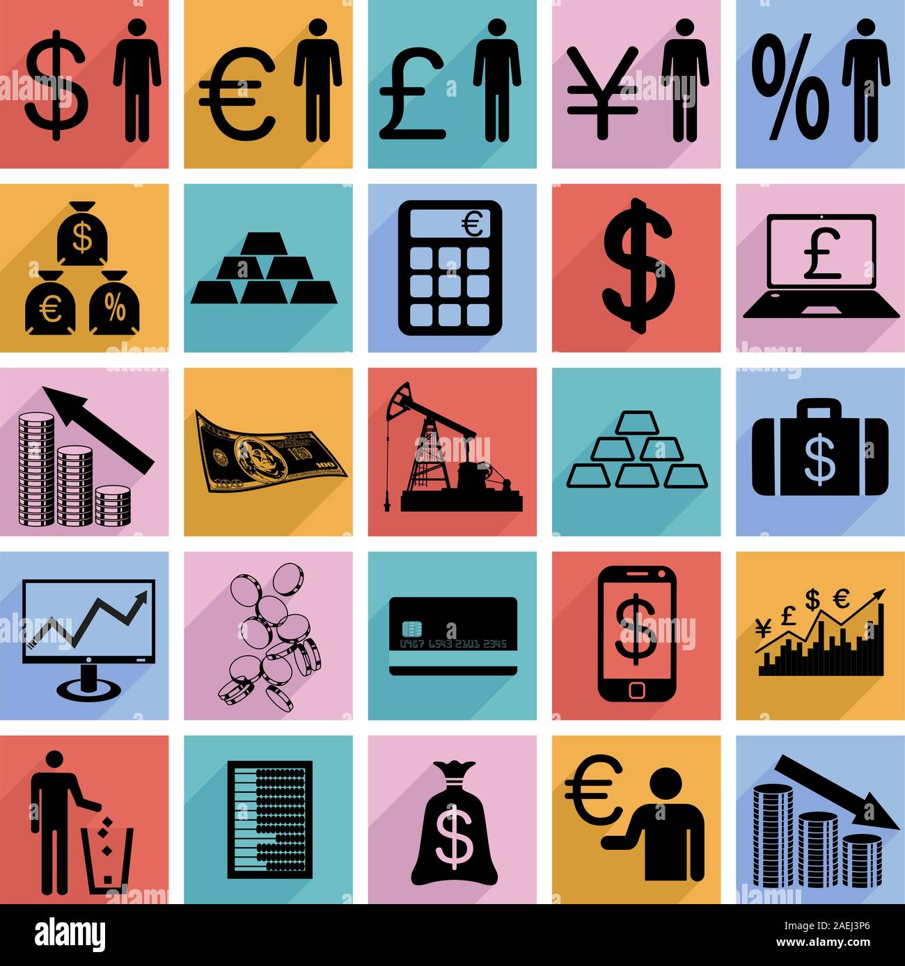 Collection flat icons with long shadow. Finance symbols. Vector ...