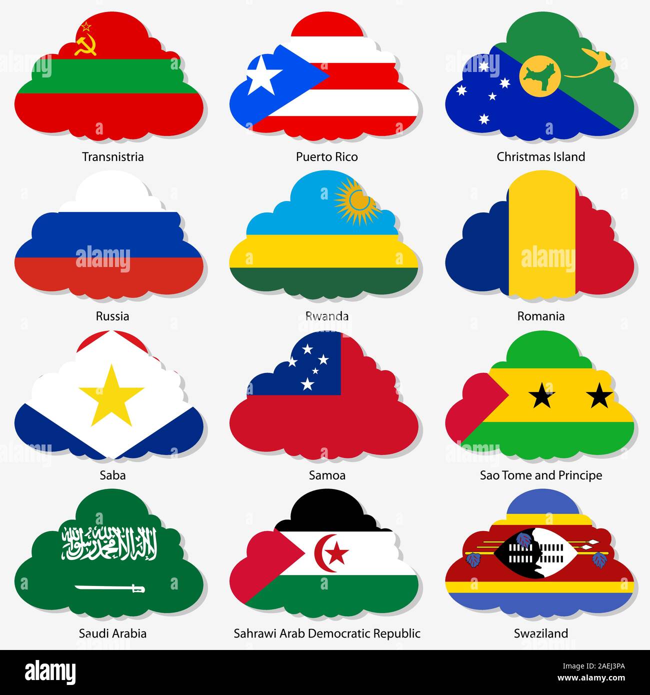 Set Flags of world sovereign states in form clouds. Vector illustration ...