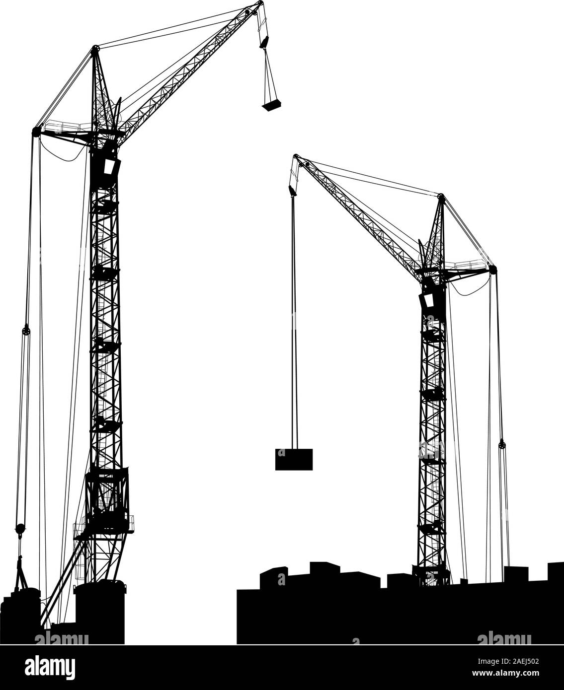 Construction site with two tower cranes Black and White Stock Photos ...