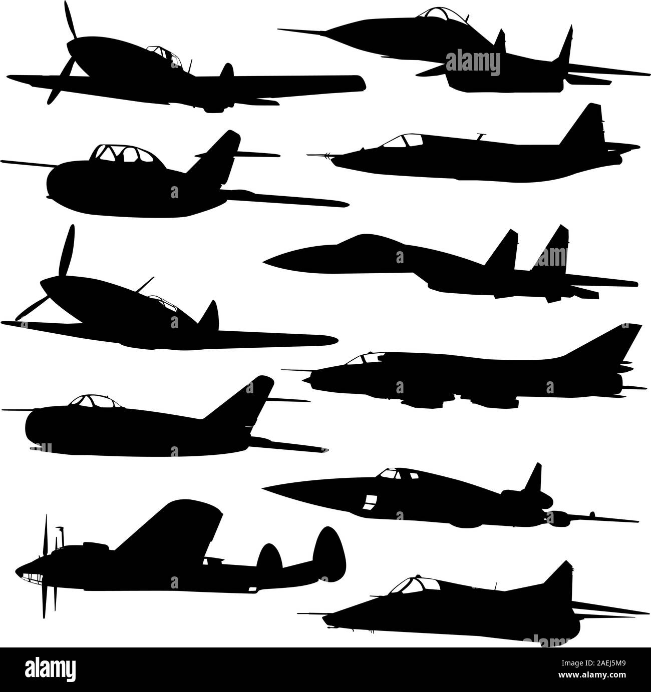 Collection of different combat aircraft silhouettes. vector ...