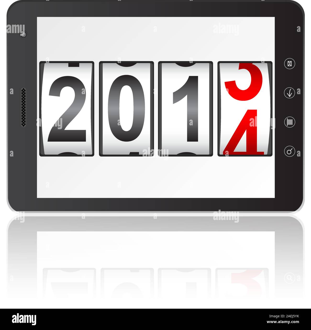 Tablet PC computer with 2014 New Year counter isolated on white background. Vector  illustration. Stock Vector