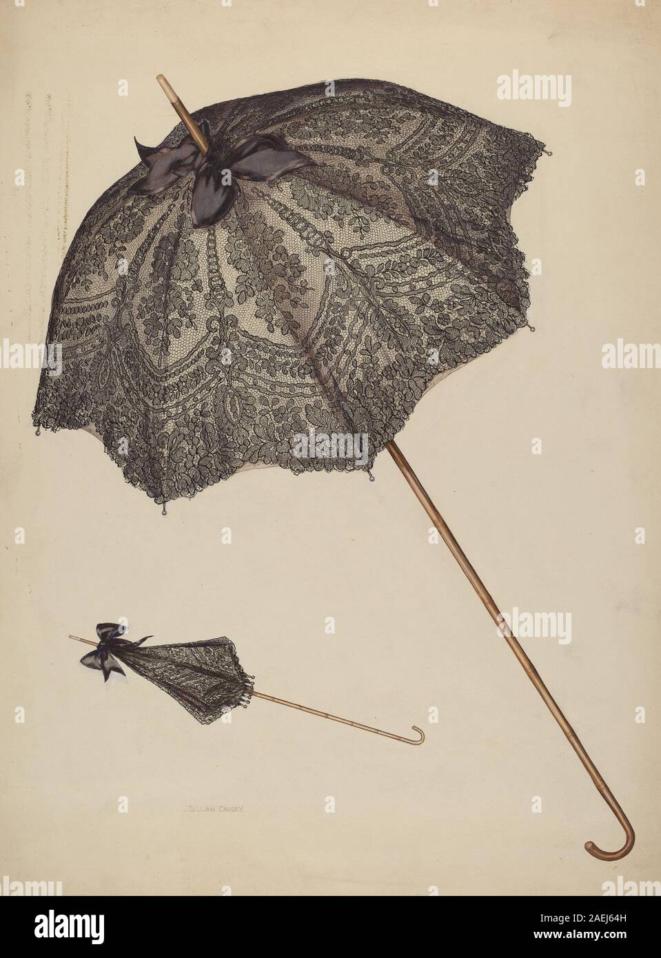 A parasol created by Lillian Causey around 1941, showing textile and ...