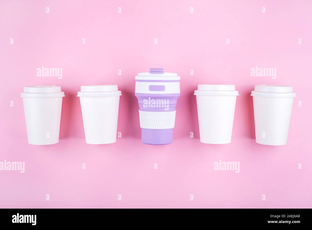 Reusable coffee cup vs disposable cups Stock Photo Alamy