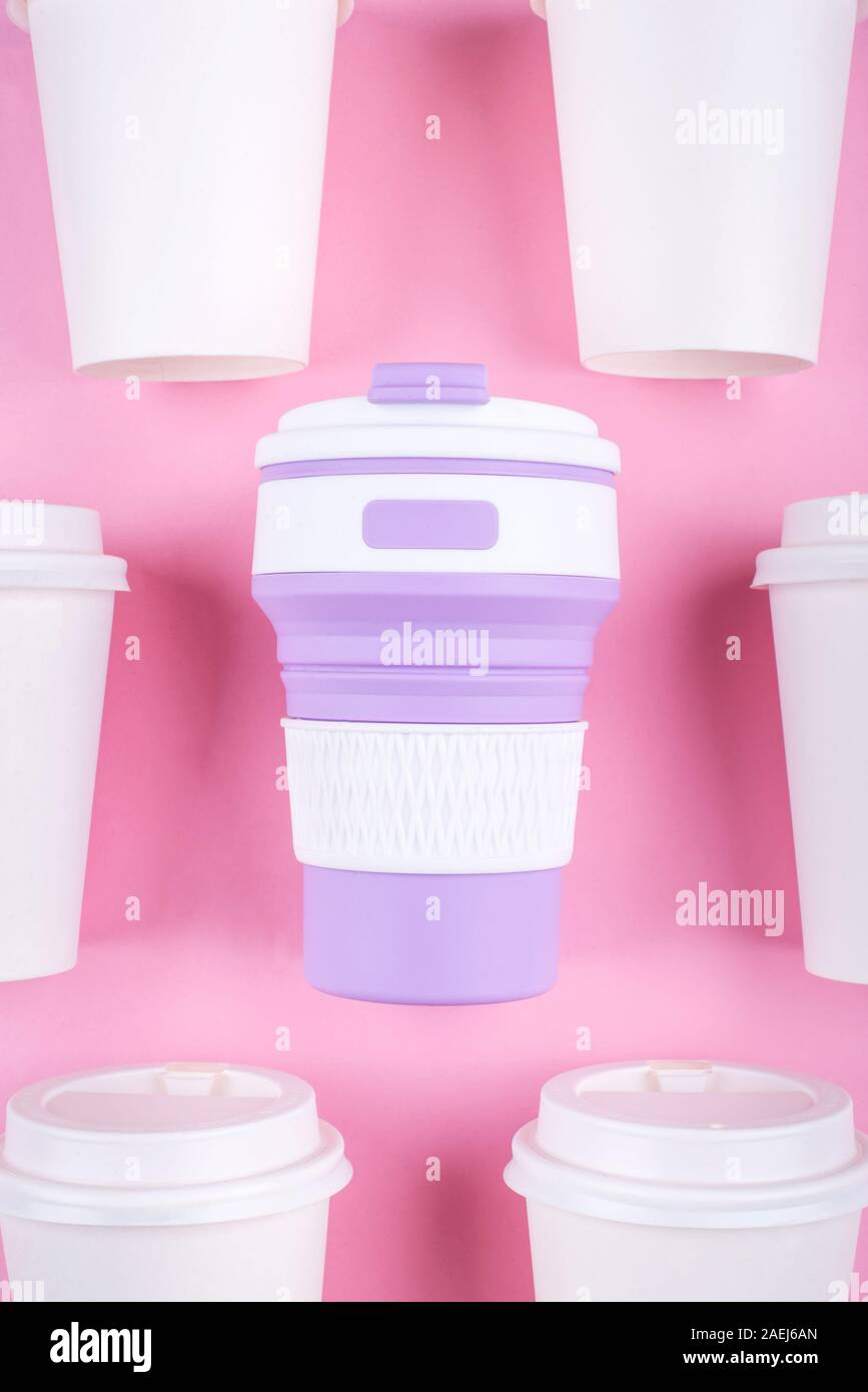 Reusable coffee cup vs disposable cups Stock Photo Alamy