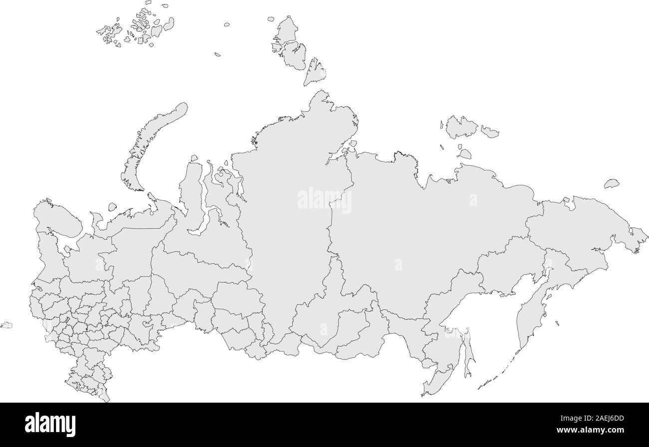 Russian federation political map vector illustration. Asian country russia map. Light gray color background. Stock Vector