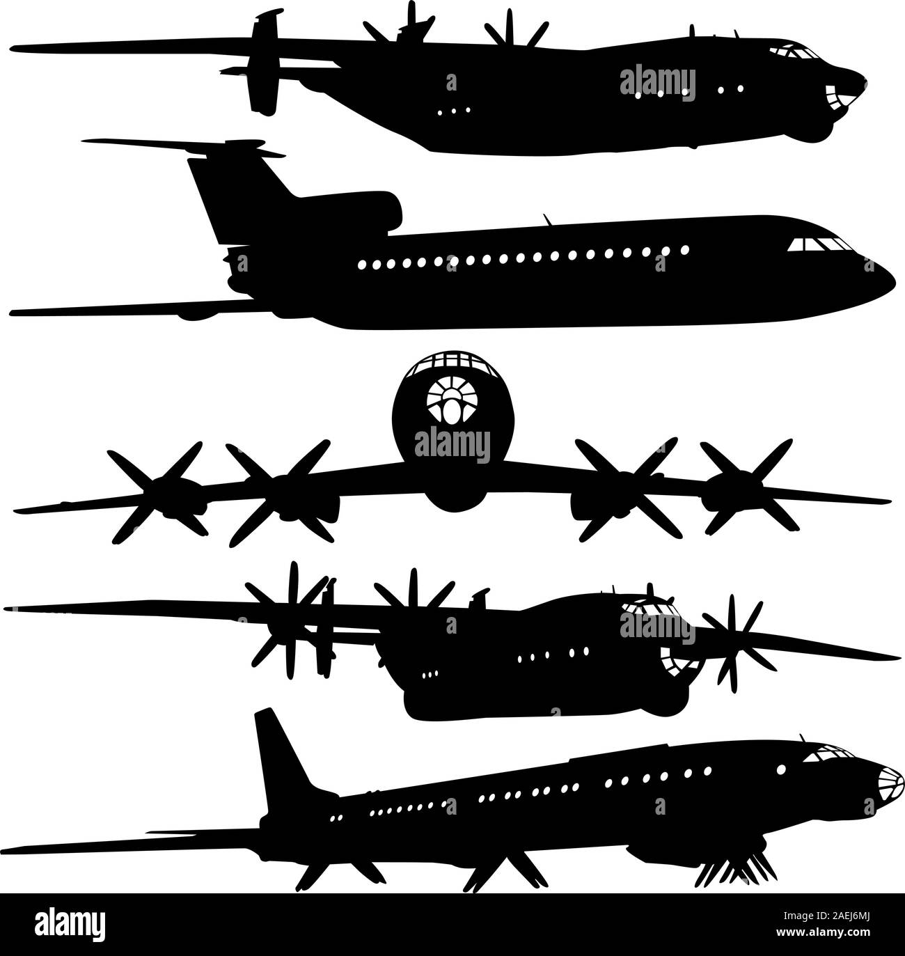 Collection of different airplane silhouettes. vector illustration for ...